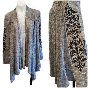NWT Vocal Gray Draped Cardigan Y2K Studded Damask Rocker Goth Detail Sz Small
